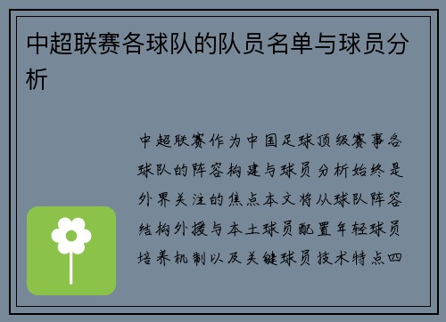 中超联赛各球队的队员名单与球员分析