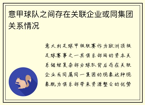 意甲球队之间存在关联企业或同集团关系情况